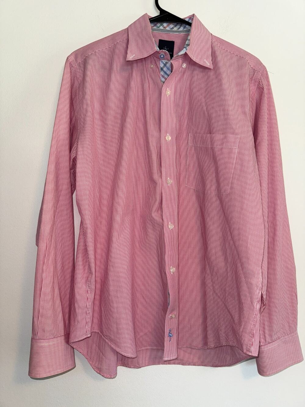 Tailorbyrd Button Up Shirt Men’s Red Med White Striped Long Sleeves Pocket Prep